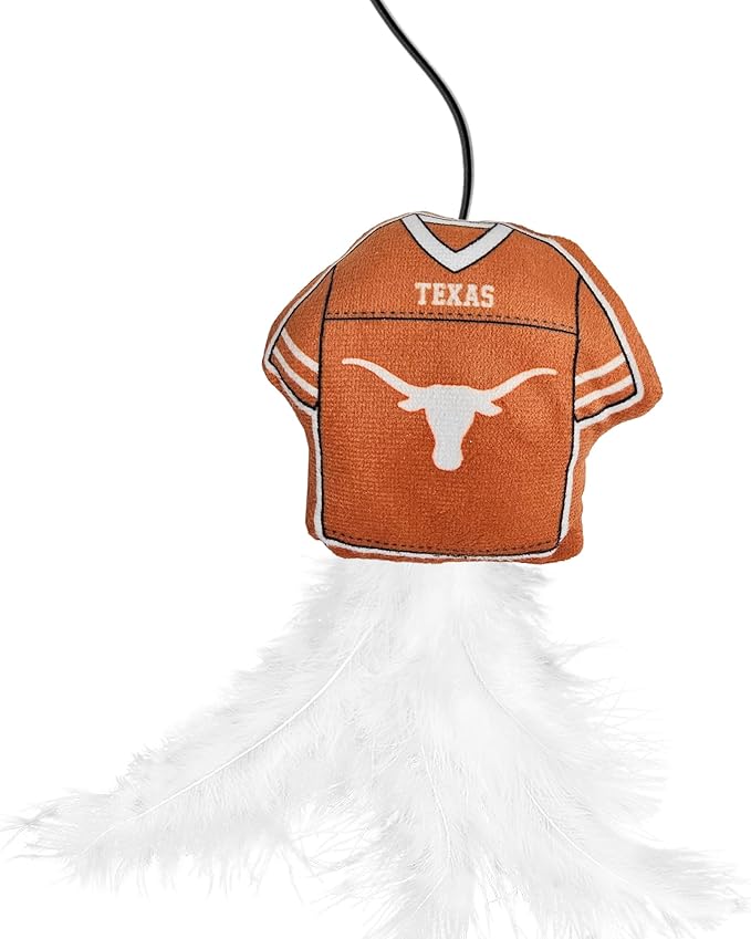 NCAA Texas Longhorns Team Jersey Wand with CAT NIP, Cat Toy Jersey Shaped Plush Teaser Toy for Cats & Kittens - Interactive Pet Toy for Play & Exercise