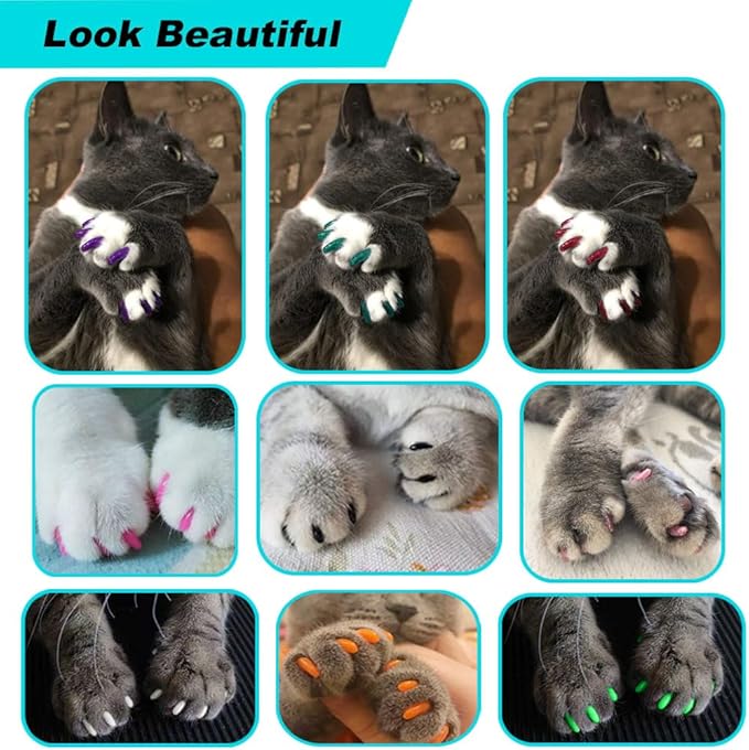 VICTHY 120pcs Cat Nail Caps | Cat Nail Covers | Cat Claw Caps with Adhesives and Applicators (Small)