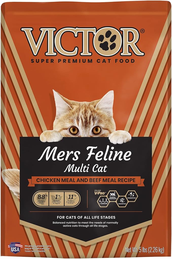 VICTOR Super Premium Cat Food – High-Protein Mers Feline Dry Cat Food with Chicken, Beef, Pork and Fish Meal for Normally Active Cats – All Breeds and All Life Stages from Kitten to Adult, 5 lb