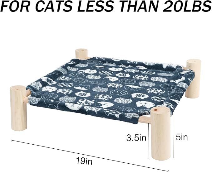 Patas Lague Cat and Dog Hammock Bed for Small Dogs, Brethable Wooden Cat Pet Rabbit Elevated Bed Cots Furniture for All Seasons Fleece Navy Blue