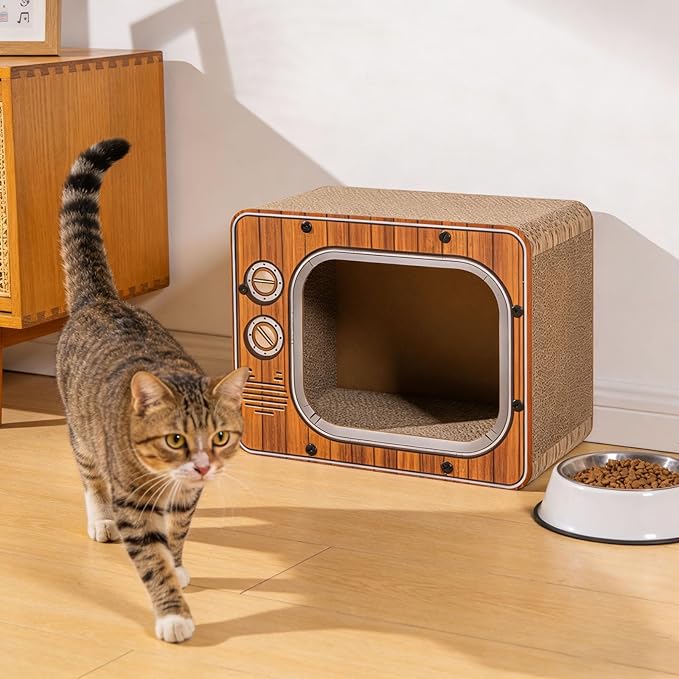 Cat Scratch House, TV Shape Corrugated Bed, Cat Furniture & Side Table for Living Room and Bedroom Decoration, Enrichment Play Exercise Boredom (#2)