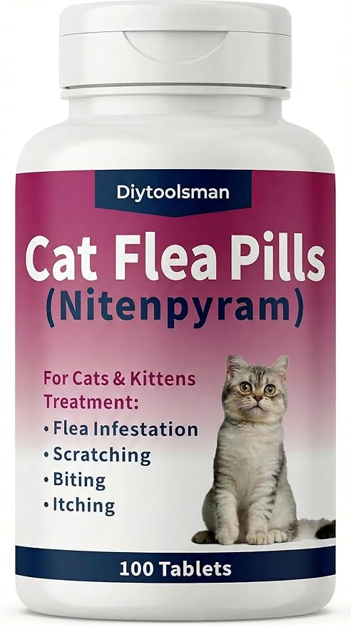 (Nitenpyram) Oral Flea Treatment for Cats (2-25 lbs) – 100 Tablets Fast-Acting Cat Flea Pills – Quickly Removes Fleas and Reduces Scratching, Biting, and Skin Irritation