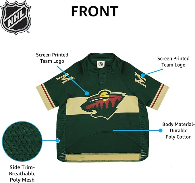 Pets First NHL Minnesota Wild Jersey for Dogs & Cats, X-Small. - Let Your Pet Be A Real NHL Fan!
