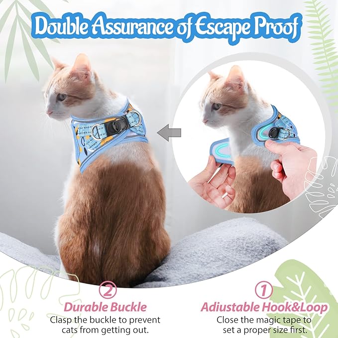 Cat Harness and Leash Escape Proof for Walking, Adjustable Soft Kitten Harness with Reflective Straps Step in Cat Vest Harness for Small Kitten and XS Dogs (Blue, M)