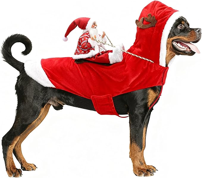 BWOGUE Santa Dog Costume Christmas Pet Clothes Santa Claus Riding Pet Cosplay Costumes Party Dressing up Dogs Cats Outfit for Small Medium Large Dogs Cats