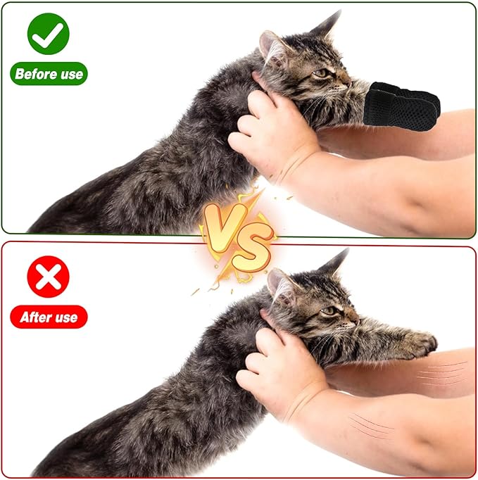 4 Packs Anti Scratch Cat Boots, Adjustable Cat Claw Protectors Covers, Black Breathable Mesh Cats Mittens Foot Covers for Indoor Cats Pet Bathing Cutting Nails