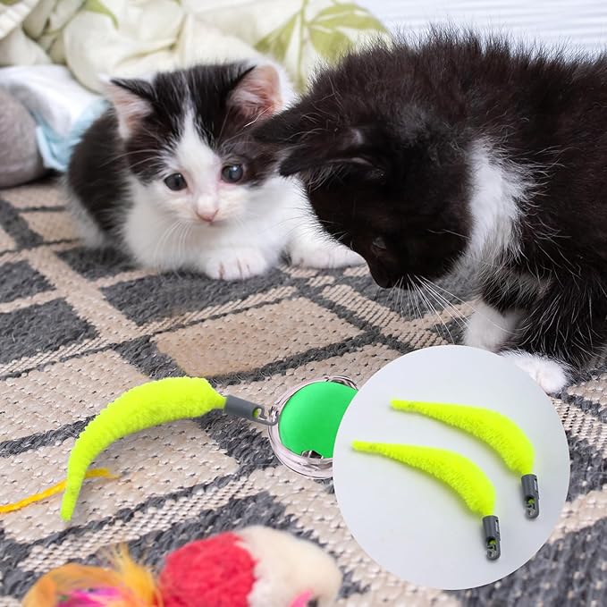 BOXOB 20pcs Cat Ball Replacement Tails, Automatic Moving Interactive Toy Tail Accessories Cat Wand Toy Worm Refills