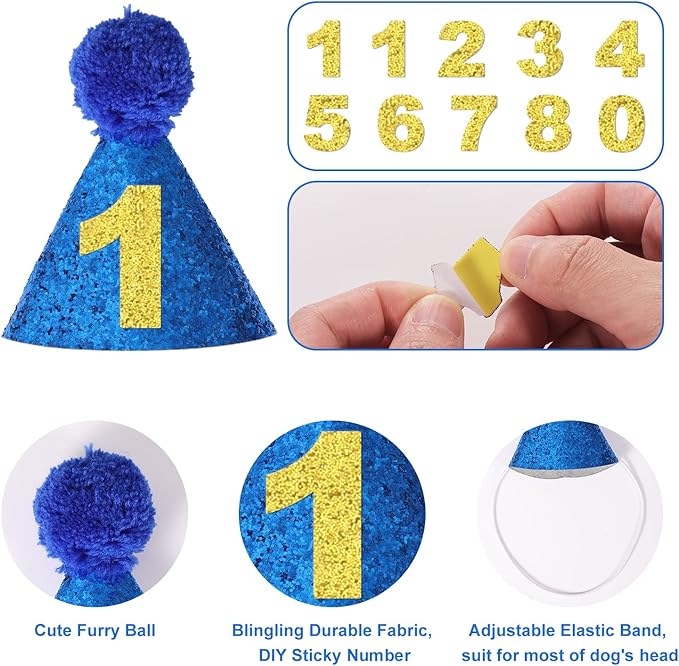 Cat Birthday Party Supplies with Hat, Scarf, Tie & Bandana - Cat Themed Decor (Blue)