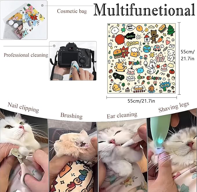 Cat Grooming Wrap-Cat Wrap for Cutting Nails, Cat Restraint for Nail Clipping, 21.5 Inch Cat Grooming Wrap, Velcro Fabric for Cats, Cat Burrito Wrap,for Clip Nails, Clean Ears (B,L(Within 11.1lbs))