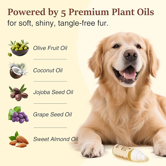 Dog & Cat Fur Oil & Coat Conditioning Spray – Leave-In Detangler & Conditioner Reduces Shedding with Coconut & Jojoba Oil – Natural,Alcohol-Free – Soft, Shiny Fur for Doodles, Poodles & Toy Breeds