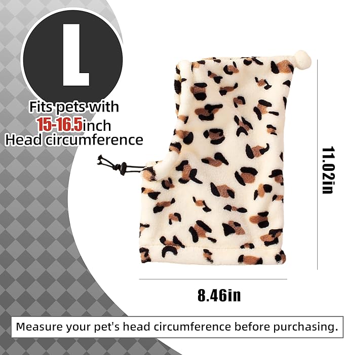 Pet Neck Warmer with Hat, Leopard Print, Adjustable Drawstring, Soft Polyester, for Dogs and Cats(Leopard Print, Large)