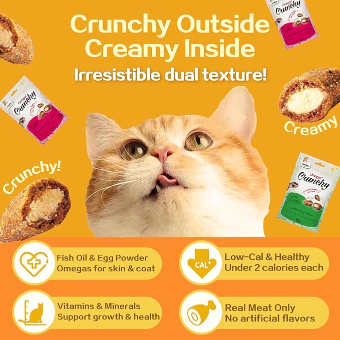 Faywell Omegas Crunchy Cat Chew Treat, Salmon and Chicken, Fish Oil and Egg Powder for Skin & Fur (60g, Salmon)