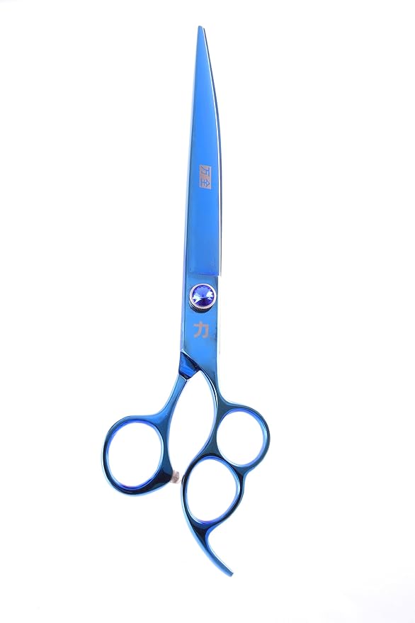 ShearsDirect Japanese 440 Stainless Steel Grooming Shear, 8.5-Inch, Curved Blue Titanium