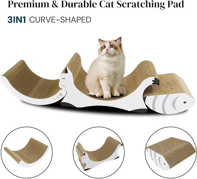 3-in-1 Cat Scratcher Board, Limited Stock Clearance, Durable Corrugated Cat Bed Lounge for Indoor Cats, U-Shaped Interactive Toy with Catnip, Only 10 Left!
