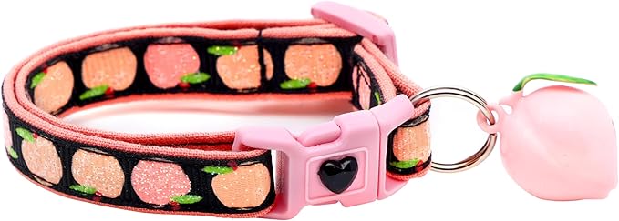 Peach Cat Collar with Bell | Safety Breakaway Collar | Adjustable Large Size or Kitten (Small(10lbs & Less), Black)