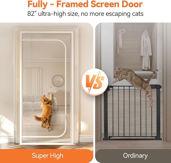 BFNN Cat Screen Door, Extra Tall Cat-Proof Mesh Gate, Fit Door Size 38'' x 82'', Anti Scratch Mesh with Zipper Closure, for Living Room, Kitchen, Bedroom (White)