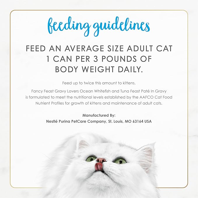 Fancy Feast Purina Gravy Lovers Ocean Whitefish and Tuna Feast Pate in Wet Cat Food Gravy - 3 oz. Cans,(Pack of 48)