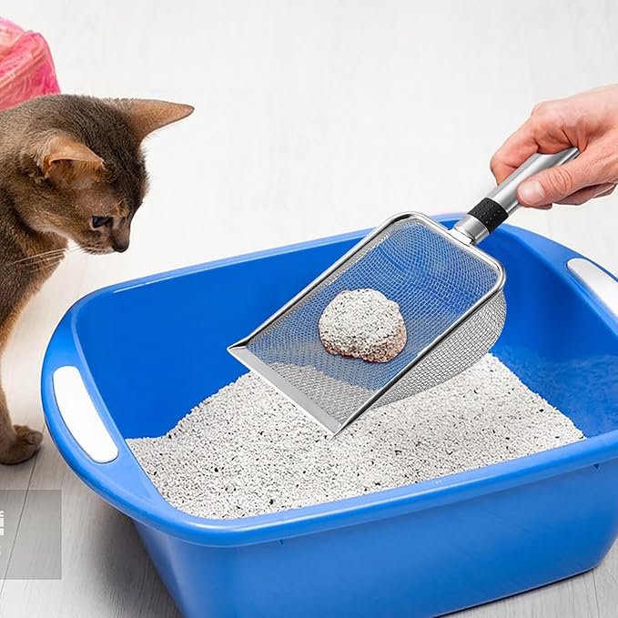 Stainless Steel Cat Litter Scoop, Mesh Shove, Kitty Metal Scooper, Deep Shovel, Long Handle, Poop Sifting, Kitten Pooper Lifter, Durable, Heavy Duty, for Litter Box