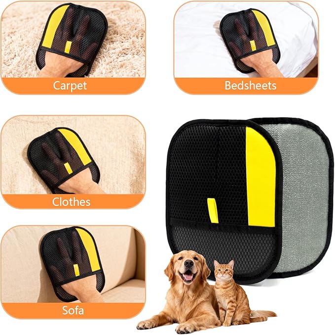 Pet Grooming Gloves for Cats & Dogs – Gentle Deshedding & Massage Brush Glove, Efficient Hair Remover with Static Adsorption, Soft Silicone Tips, Easy to Clean & Comfortable Fit