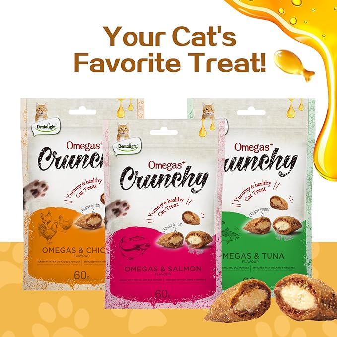 Faywell Omegas Crunchy Cat Chew Treat, Made with Farm Rise Chicken, Soft Inside, Great for Training (60g, Chicken)