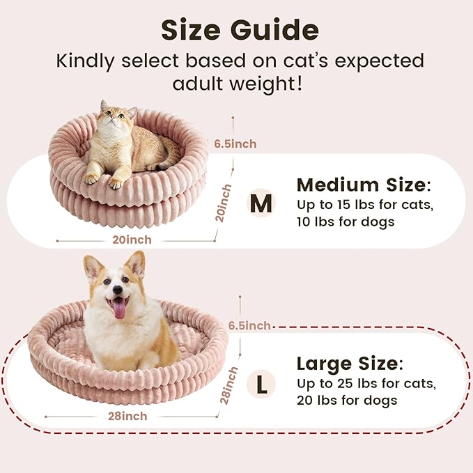 Small Dog Beds, Machine Washable Donut Cat Beds for Indoor Cats, Fluffy Warm Thermal Round Pet Bed with Anti-Slip Bottom for Puppy and Kitten, Dark Pink, 28"x28"x5"