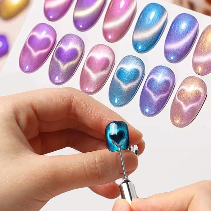 27pcs Cat Eye Nail Tools – Double-Ended Strong Nail Magnet, Magnetic Beads, Cylindrical Magnets, Scissor & Y-Shaped Plates for French Heart Cat Eye Effect