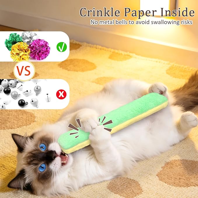 Retro Shaw Cat Toys Pillows, Refillable Catnip Toys with Crinkle Sound Inside, Interactive Indoor Cat Nip Kitten Kicker Kitty Toy Promotes Exercise, 3 Pack