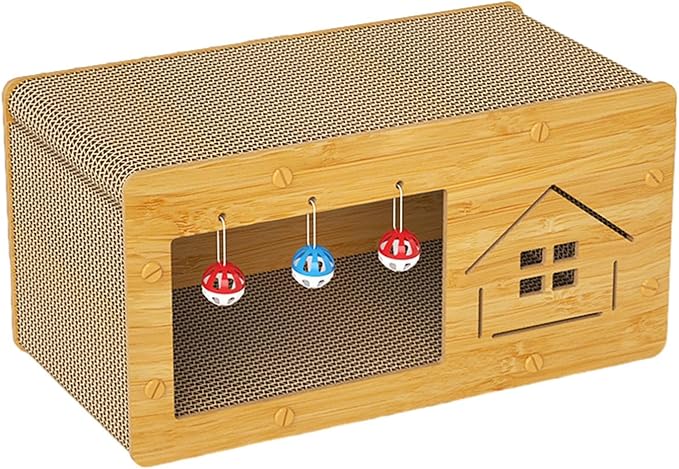 Cat Nest Cat Bed with Scratching Board Activity Toys Non Slip Decoration Multifunctional Crafts Furniture Protection Cat Cardboard Bed, House Pattern, L