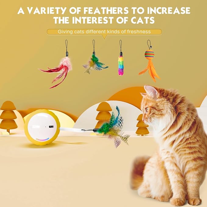 Upgraded Interactive Cat Toys Ball for Indoor Cats - Cat Ball Features Touch and Voice Activation, 2 Speed Settings (Fast and Slow), Interchangeable Tail Attachments for Bored Indoor Cats (Yellow)