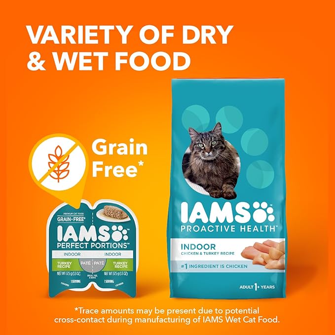 IAMS Perfect Portions Grain Free Wet Cat Food Pate, Healthy Adult Cat Food Wet, Turkey Pate, 2.6 Oz. (24 Twin Packs)
