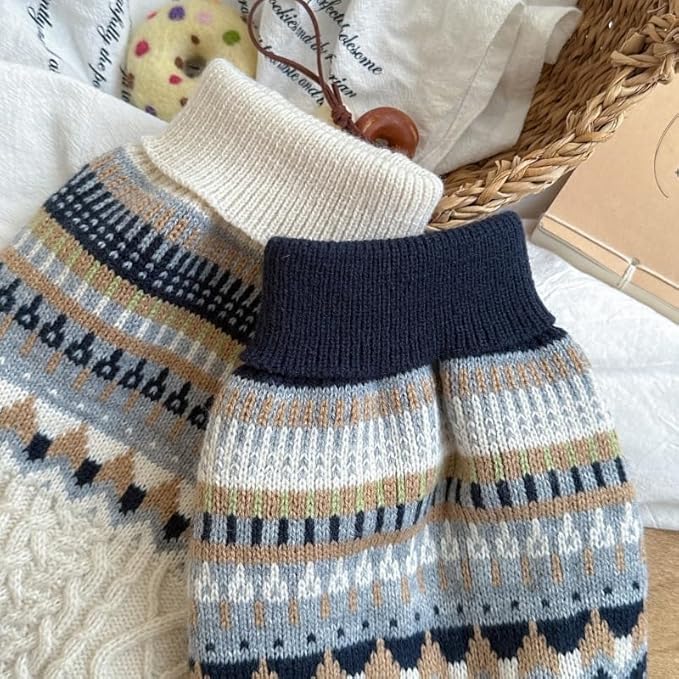 Knit Dog Sweater Turtleneck Cat Cold Weather Pullover Pet Vintage Cable Thick Warm Winter Clothes for X Small Dogs Cats Medium Pug Dachshund Yorkie (Beige, X-Small)