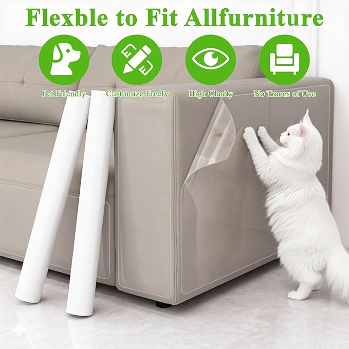 Cat Scratch Furniture Protector, 20-Pack Anti-Scratch Couch Protector from Cat Claws, Specially Designed for Leather Furniture, Easy to Remove, No Pins