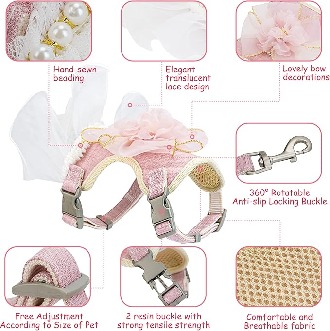 Cat Harness and Leash Set Escape Proof Travel Cat Harness for Small Cat and Large Cat Yellow Color Junsirs
