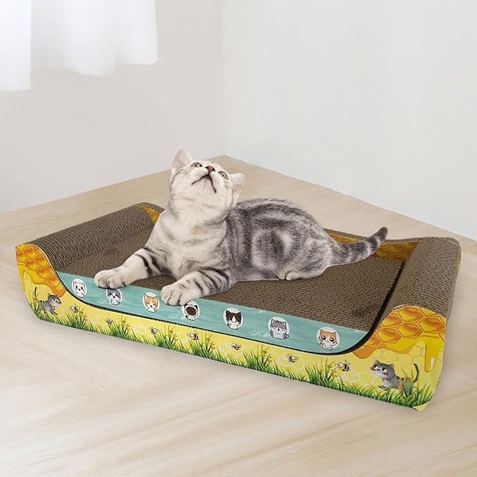 Cat Scratcher Cardboard Lounge Protect Carpets and Sofas Cat Furniture Pet Sofa Cat Scratch Bed for Indoor Cats Exercise Rest, XL with mat