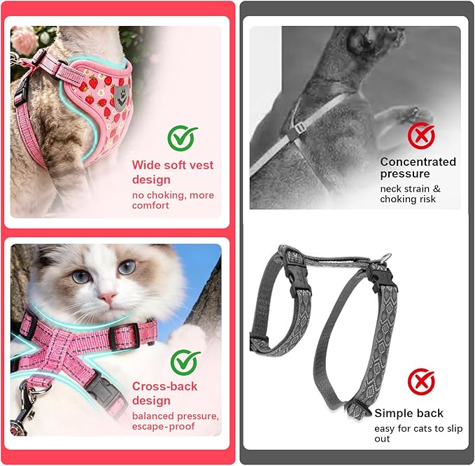 EXPAWLORER Escape Proof Cat Harness and Leash Set - Soft Breathable Vest Harness with Adjustable for Kitten Puppy Outdoor Walking Travel, Reflective Harnesses for Small Medium Large Cats, Star-Moon S