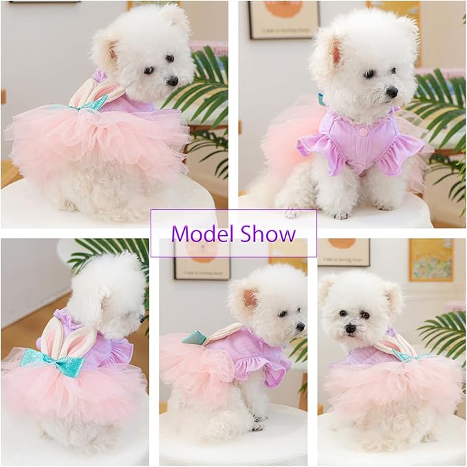 Dog Easter Bunny Ears Dress, Cute Bowknot Cat Tutu, Mesh Skirt for Princess Pet, Cosplay Clothing for Puppy, Kitten Cats, Small and Medium Dogs (Small)