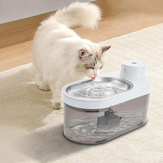 Cat Water Fountain, 140oz/4L Cat Fountain Battery Operated with Filters, 5000mAh Battery, Automatic Pet Water Fountain for Cats, Dogs, Multiple Pets Easy Clean (White)