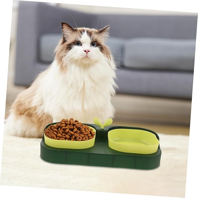 Sosoport Cat Food Feeder Non- Base Pet Bowl for Cats and Dogs Easy Feeding and Watering Green Stable Structure