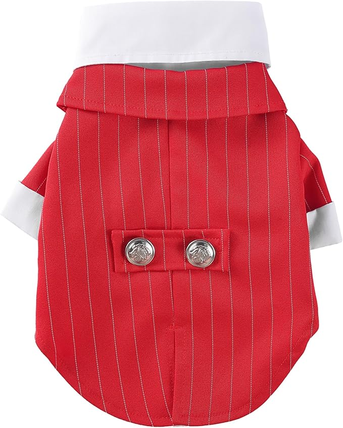 GabeFish Pets Wedding Jackets Suit for Dogs with Bow Tie Puppy Cat Formal Clothes Shirt Tuxedo (RedStriped, XL (Chest 18.8in/48cm)