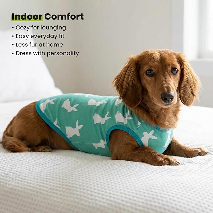 Fitwarm Easter Bunny Dog Shirt, Dog Clothes for Small Dogs Boy Girl, Pet Cat Holiday Outfit, Teal Green, Medium
