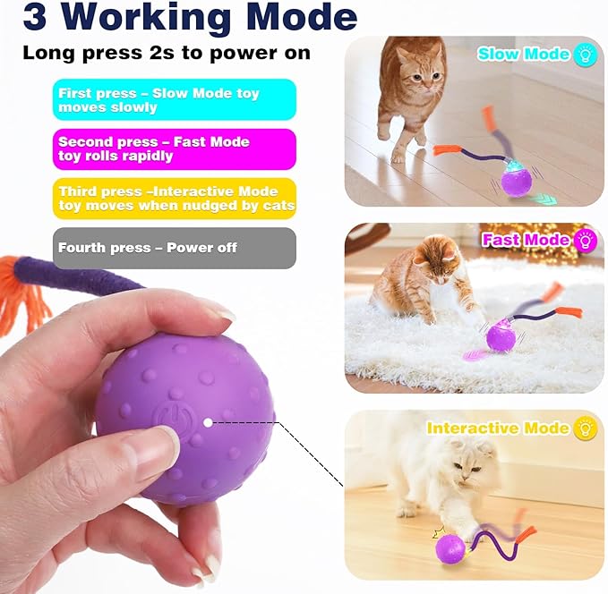 Interactive Cat Toys Hide-and-Seek, Touch to Activate, Quickly Roll in The Brood Bag, Real Mouse Squeaking Sound, The Best Cat Toy for Bored Indoor Cats