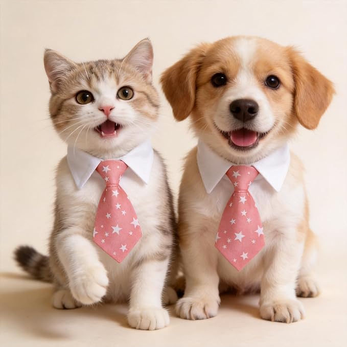 Cat tie and Dog tie Clothing, can be Adjusted According to the Neck Circumference of Pets, is Definitely the Most Handsome pet for Birthday Parties,Weddings, Photography. (Pink, Large)