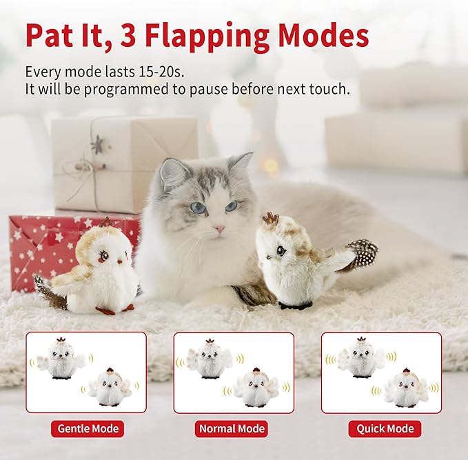 Gigwi Interactive Flapping Cat Toys Catnip, Electronic Flappy Toys Motion Activated, Automatic Cat Toys for Indoor Cats, USB Rechargeable Cat Enrichment Toy for Hunting and Kicker, Birds Couple