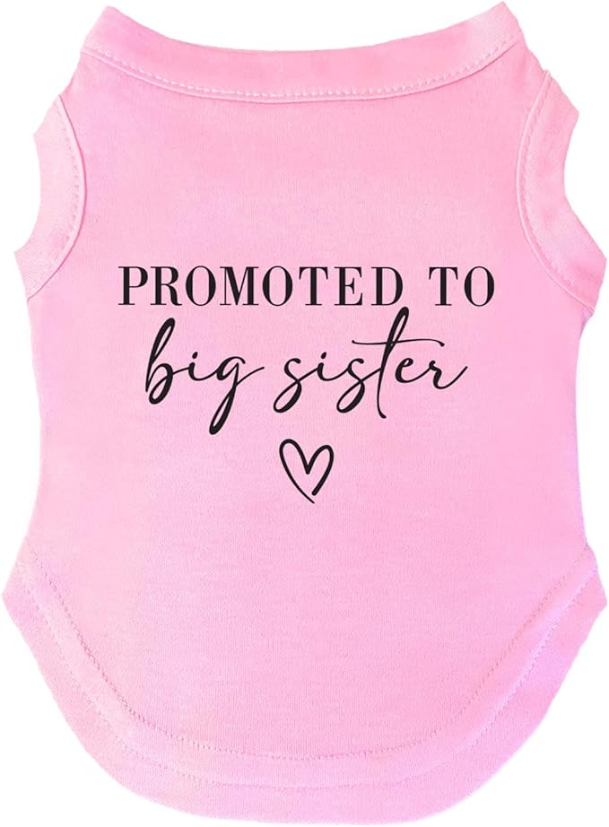 Promoted to Big Sister Boho Dog Tee Shirt | Sleeveless | Pregnancy Announcement | New Baby | Gender Reveal | Photoshoot (Baby Pink, Small 692)