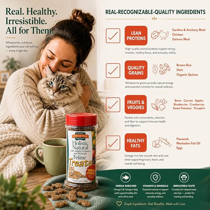 Bench & Field Holistic Natural Healthy Kitty Cat Treats | Crunchy Fish-Shaped Bites | Delicious Seafood Flavored Snack, 3-Ounce (Pack of 12 Bottles)