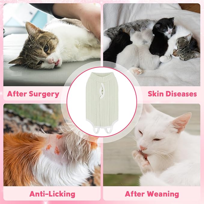 Coppthinktu Cat Recovery Suit for Female Cats After Spay, Breathable Cat Onesie Kitten Onesie Bodysuit, Cat Surgery Recovery Suit for Abdominal Wounds Anti Licking E-Collar Alternative