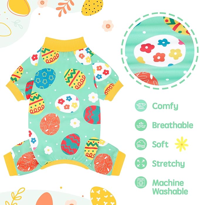 XPUDAC Easter Dog Pajamas, Soft Lightweight Dog Outfit Easter Eggs Puppy Clothes for Small Medium Dogs Pjs Pet Jumpsuit, L
