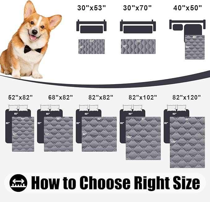 Smiry Waterproof Dog Bed Cover Blanket, Soft Reversible Pet Blanket, Washable Leakproof Cats Dogs Couch Cover for Sofa, Couch, Furniture (52x82 Inch, Grey/Dark Grey)