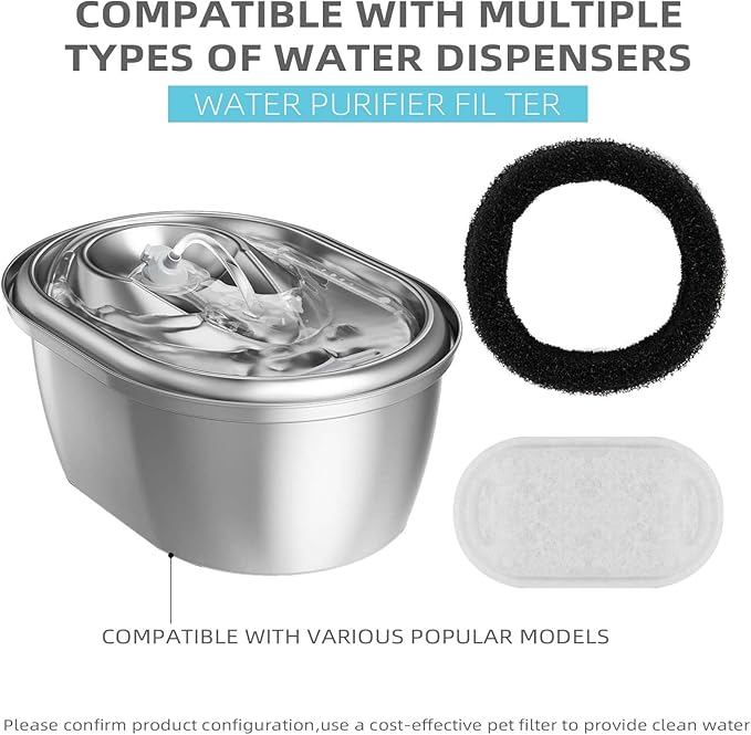 ONECUTE Cat Water Fountain Filter Compatible with Stainless Steel Dispenser, Efficient Filtration with Coconut Shell Activated Carbon and Fresh Water (12 Filters+12 Sponges)