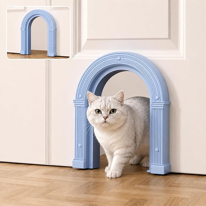 Cat Door for Interior Doors Large - No-Flap, No Training Needed, Indoor Cat Door Fits Cats Up to 25 lbs, Easy Installation, Installs in Minutes, Fits 1.25" to 1.75" Thick Solid & Hollow Doors Blue